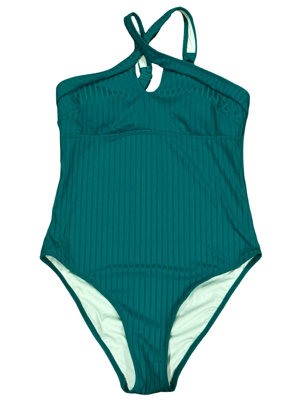NWT Cupshe Teal Green Ribbed Cross-Strap One-Piece Swimsuit (medium) - Picture 2 of 7